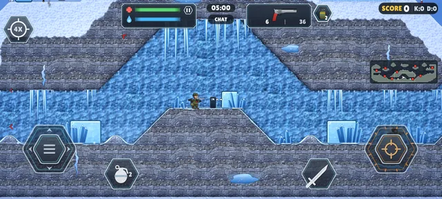 Gameplay on Frost Peak with icy platforms and icicles