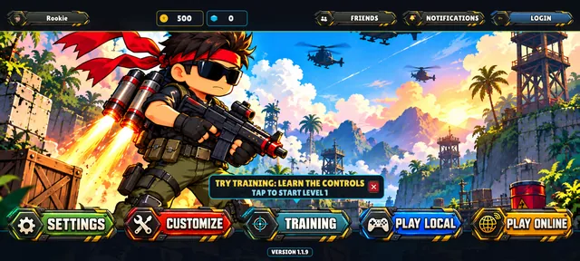 The main menu of Nitro Troopers with the hero art and the play buttons
